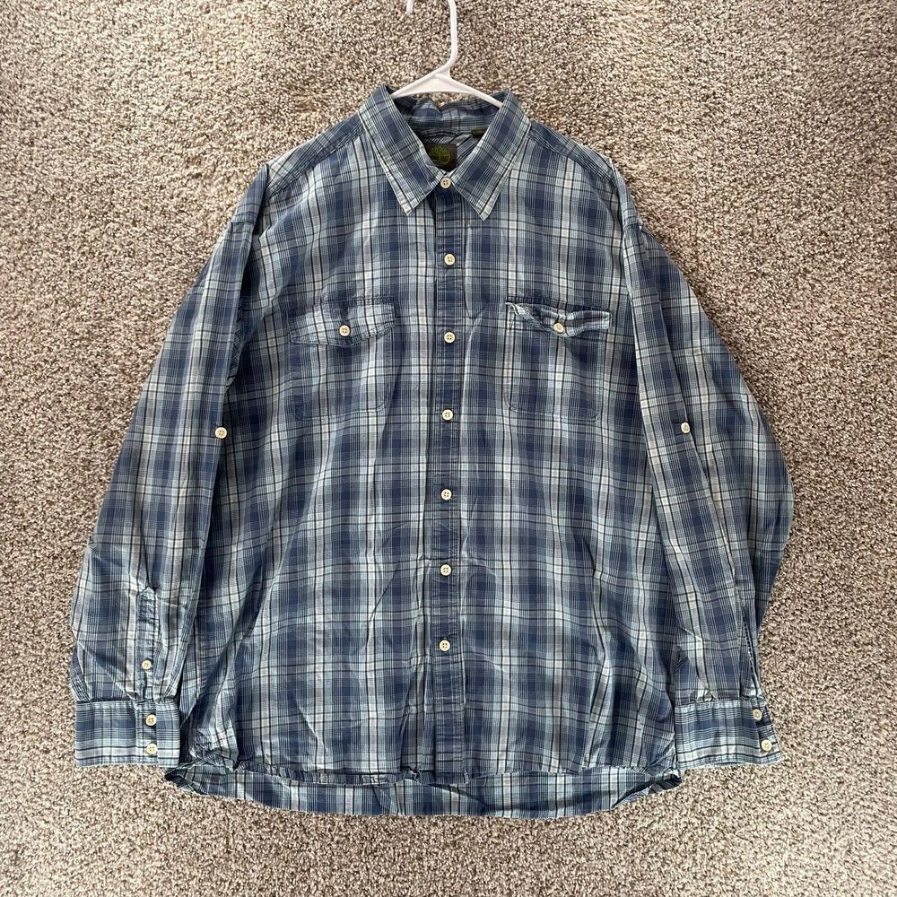 Timberland Shirt Mens Extra Large Blue Plaid Roll Tab Sleeves Button‎ Up Casual